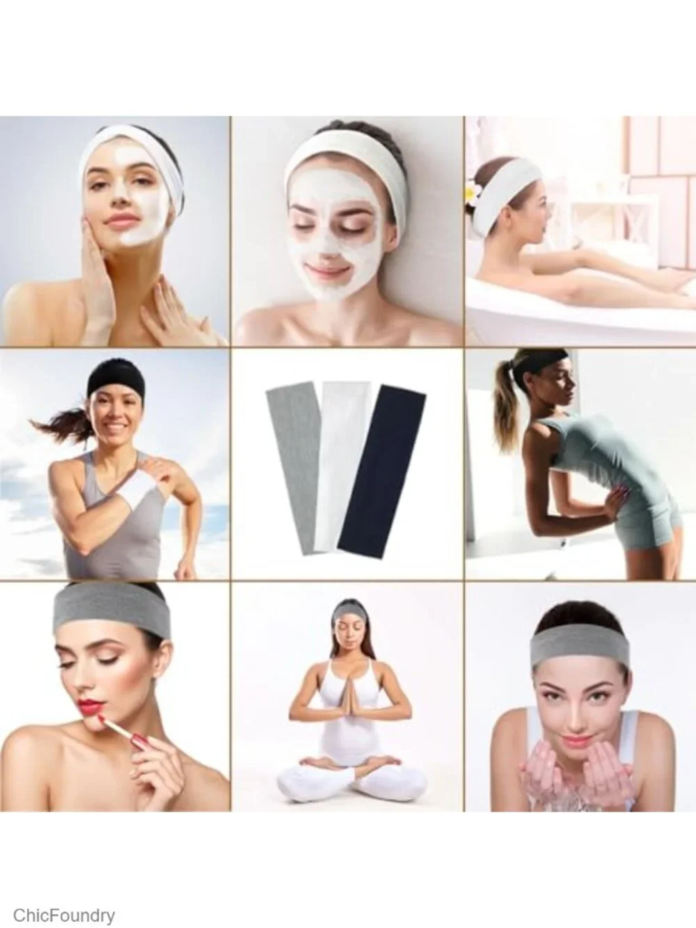 3 Pack Non Slip Elastic Sweat Hairbands for Women, Soft Stretchy Cloth
